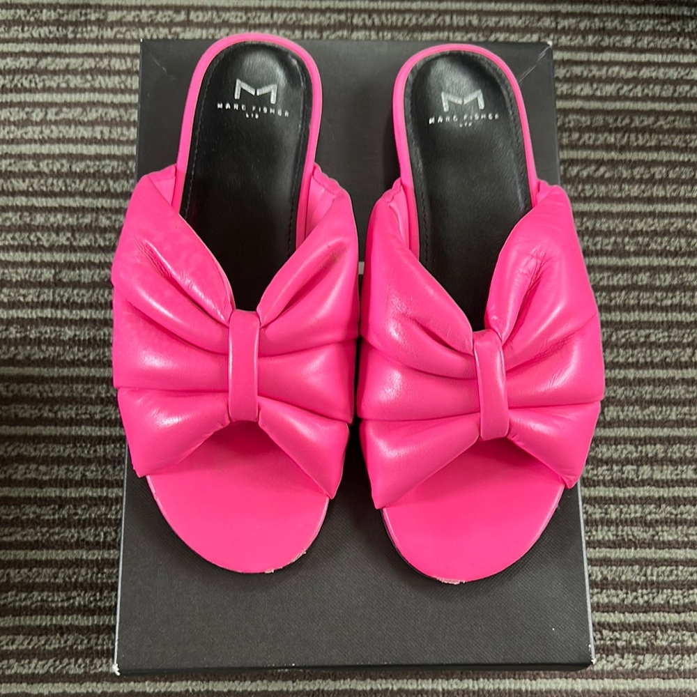 Marc Fisher Pink Bow Slide Sandals 8.5